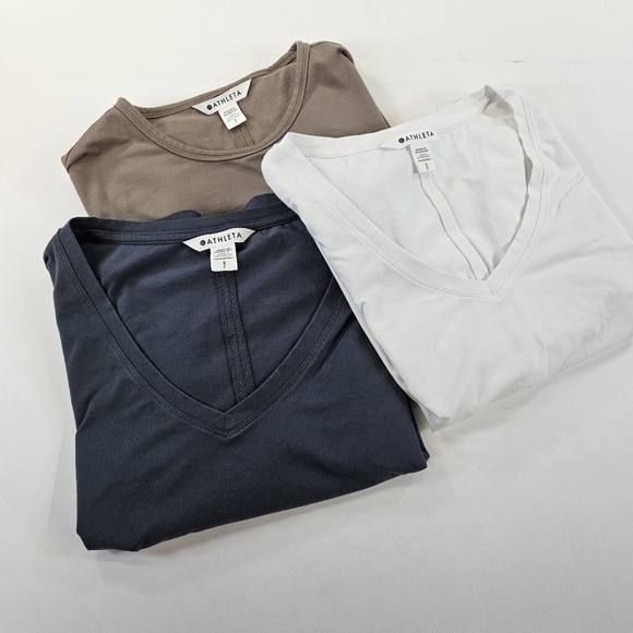 Athleta Tops - Lot Of 3 Athleta Shirts Womens Small Short Sleeve Tan Gray And White